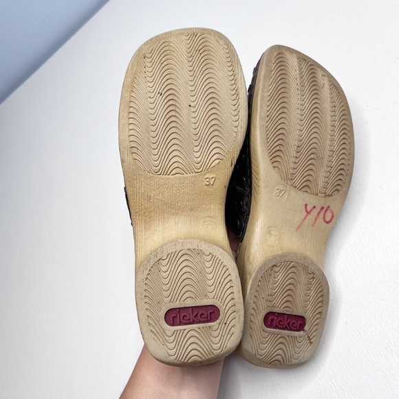 Rieker Brown Leather Studded peep toe Mules Sz 7 - Picture 6 of 6